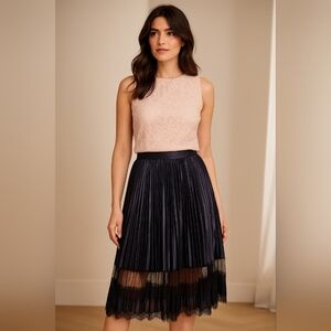 Navy Pleated Skirt with lace details